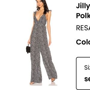RESA Black & White Polka Dot V-Neck Jumpsuit